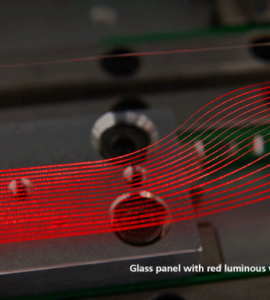 Glass panel with red luminous waveguide, Fraunhofer IZM