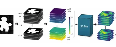 Surrogate diffusion simulation: Starting with a binary 2D mask, a set of random masks is first generated, which are then converted by a neural network into correlated distribution fields (speckle patterns). These fields serve as input for a 3D FDTD simulation model, which generates a stack of 2D intensity images with characteristic wave and interference patterns.