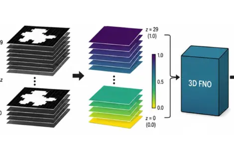 Surrogate diffusion simulation: Starting with a binary 2D mask, a set of random masks is first generated, which are then converted by a neural network into correlated distribution fields (speckle patterns). These fields serve as input for a 3D FDTD simulation model, which generates a stack of 2D intensity images with characteristic wave and interference patterns.